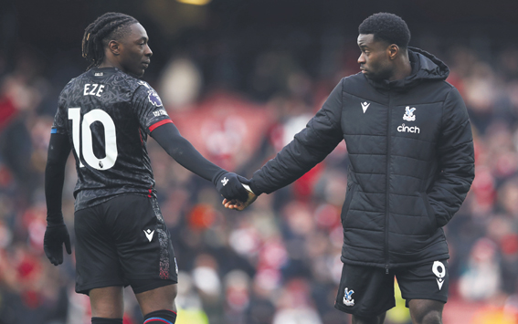 Arsenal v Crystal Palace, London, UK - 20 Jan 2024 Eberechi Eze of Crystal Palace shakes hands with Marc Guehi of Crystal Palace after the Premier League match between Arsenal and Crystal Palace at The Emirates Stadium, London on 20 January 2024  London The Emirates Stadium London England Copyright: xMicahxCrook/PPAUKx PPA-082925,Image: 849564694, License: Rights-managed, Restrictions: , Model Release: no, Credit line: Micah Crook/PPAUK / imago sport / Forum
