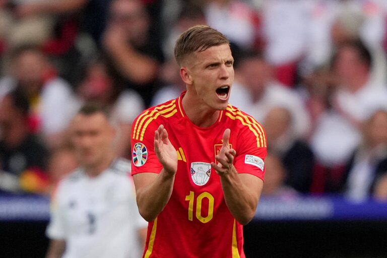 July 5, 2024, Stuttgart, Germany, Germany: Spain's Dani Olmo celebrates after scoring 1-0 during the Euro 2024 soccer match between Spain and Germany at the Stuttgart Arena , Stuttgart , Germany - Friday 05  july  2024. Sport - Soccer . (Photo by Spada/LaPresse) (Credit Image: © Spada/LaPresse via ZUMA Press) 
PILKA NOZNA EURO MISTRZOSTWA EUROPY NIEMCY - HISZPANIA