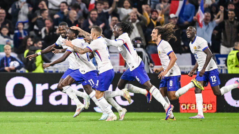Ousmane Dembélé (France) celebrates after scoring his team's second goal with teammates during the UEFA Nations League 2024/2025 League A - Group 2 match between France and Belgium at Groupama-Stadion on September 9, 2024 in Lyon , France.  (Photo by Harry Langer/DeFodi Images)  
LIGA NARODOW UEFA PILKA NOZNA SEZON 2024/2025
FRANCJA v BELGIA
FOT. DEFODI IMAGES/newspix.pl / 400mm.pl

POLAND ONLY !!
---
newspix.pl / 400mm.pl