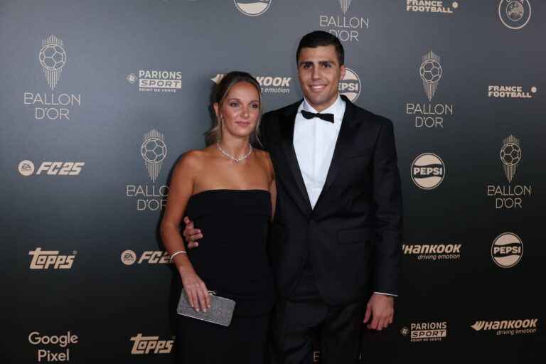 Manchester City's Spanish midfielder Rodri and his partner Laura Iglesias pose upon arrival to attend the 2024 Ballon d'Or France Football award ceremony at the Theatre du Chatelet in Paris on October 28, 2024//03PARIENTE_212A3732/Credit:JP PARIENTE/SIPA/2410282107
2024.10.28 Paryz
pilka nozna 
Gala nagrody Zlota Pilka 2024
Foto JP PARIENTE/SIPA/PressFocus

!!! POLAND ONLY !!!