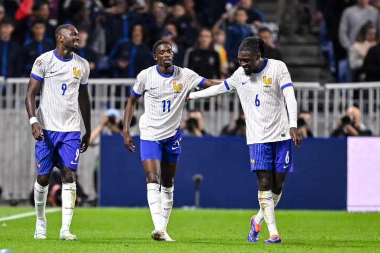 Ousmane Dembélé (France) celebrates after scoring his team's second goal with teammates during the UEFA Nations League 2024/2025 League A - Group 2 match between France and Belgium at Groupama-Stadion on September 9, 2024 in Lyon , France.  (Photo by Harry Langer/DeFodi Images)  
LIGA NARODOW UEFA PILKA NOZNA SEZON 2024/2025
FRANCJA v BELGIA
FOT. DEFODI IMAGES/newspix.pl / 400mm.pl

POLAND ONLY !!
---
newspix.pl / 400mm.pl