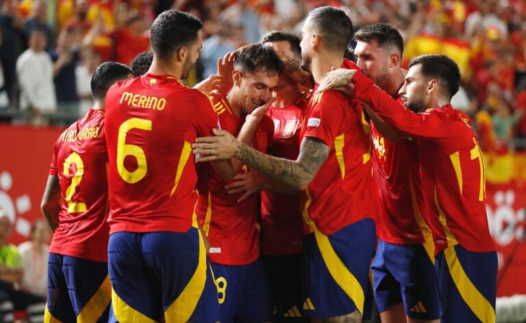 Martin Zubimendi (ESP), OCTOBER 12, 2024 - Football / Soccer : Zubimendi celebrate after his goal with team players during UEFA "Nations League" League phase Group A4 match between Spain 1-0 Denmark at the Estadio Enrique Roca de Murcia in Murcia, Spain. (Photo by Mutsu Kawamori/AFLO) 
LIGA NARODOW UEFA PILKA NOZNA SEZON 2024/2025
HISZPANIA v DANIA
FOT. AFLO/newspix.pl / 400mm.pl

POLAND ONLY !!!
---
newspix.pl / 400mm.pl
