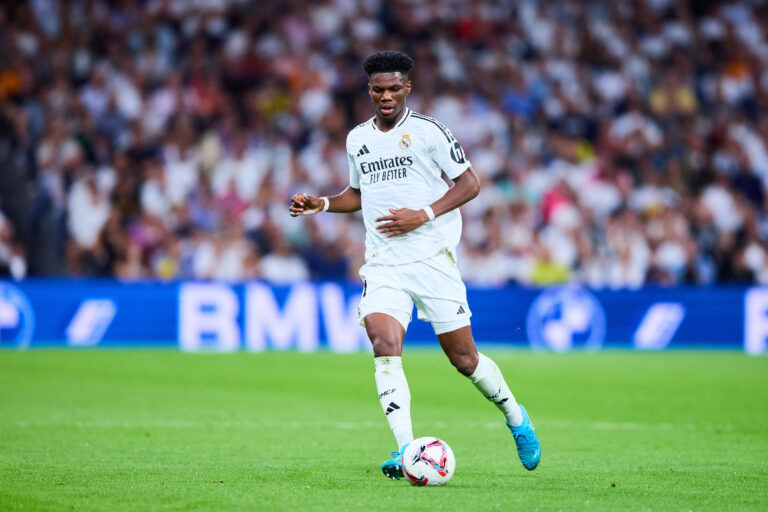 Aurelien Tchouameni of Real Madrid CF in action during the LaLiga EA Sports match between Real Madrid and Villarreal CF at Santiago Bernabeu stadium on October 5, 2024 in Madrid, Spain. Photo by: LGM / Panoramic FOOTBALL : Real Madrid vs Villarreal CF - LaLiga EA Sports - 05/10/2024 LGM/Panoramic,Image: 917049866, License: Rights-managed, Restrictions: PUBLICATIONxNOTxINxFRAxBEL, Model Release: no, Credit line: IMAGO / imago sport / Forum