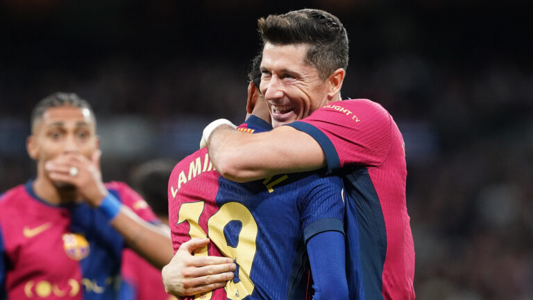 FC Barcelona's Lamine Yamal (l) and Robert Lewandowski celebrate goal during La Liga match. October 26, 2024. (Photo by Acero/Alter Photos/Sipa USA)
2024.10.26 Madryt
pilka nozna liga hiszpanska
Real Madryt - FC Barcelona
Foto Acero/Alter Photos/SIPA USA/PressFocus

!!! POLAND ONLY !!!