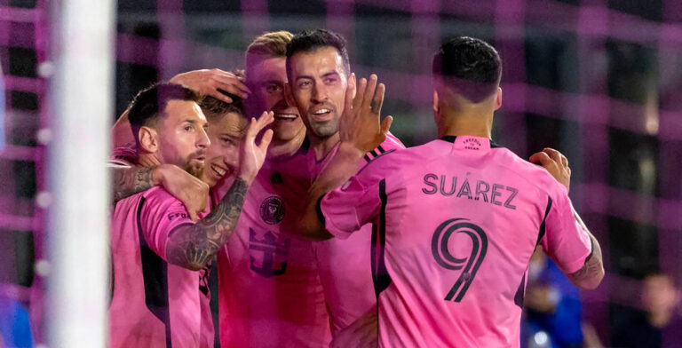 Inter Miami's Lionel Messi (10), Sergio Busquets (5) and Luis Suarez (9) did not travel to Vancouver and will not play in the game Saturday against the Whitecaps. (David Santiago/Miami Herald/TNS/ABACAPRESS.COM - NO FILM, NO VIDEO, NO TV, NO DOCUMENTARY,Image: 875937691, License: Rights-managed, Restrictions: , Model Release: no, Credit line: TNS/ABACA / Abaca Press / Forum