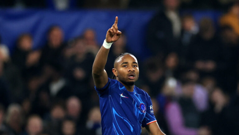 Soccer Football - Europa Conference League - Chelsea v Noah - Stamford Bridge, London, Britain - November 7, 2024 Chelsea's Christopher Nkunku celebrates scoring their seventh goal,Image: 931668109, License: Rights-managed, Restrictions: , Model Release: no, Credit line: Isabel Infantes / Reuters / Forum