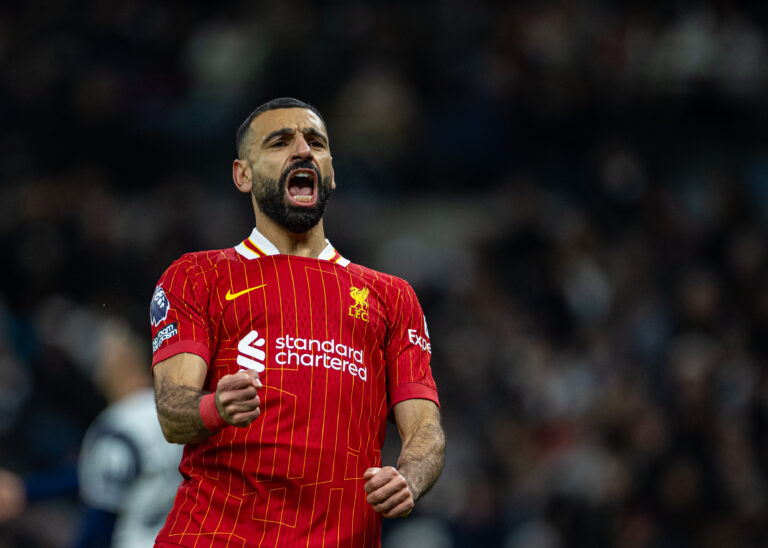 (241223) -- LONDON, Dec. 23, 2024 (Xinhua) -- Liverpool's Mohamed Salah celebrates after scoring his side's fourth goal during the English Premier League match between Tottenham Hotspur and Liverpool in London, Britain, on Dec. 22, 2024. (Xinhua)
FOR EDITORIAL USE ONLY. NOT FOR SALE FOR MARKETING OR ADVERTISING CAMPAIGNS. NO USE WITH UNAUTHORIZED AUDIO, VIDEO, DATA, FIXTURE LISTS, CLUB/LEAGUE LOGOS OR "LIVE" SERVICES. ONLINE IN-MATCH USE LIMITED TO 45 IMAGES, NO VIDEO EMULATION. NO USE IN BETTING, GAMES OR SINGLE CLUB/LEAGUE/PLAYER PUBLICATIONS.

2024.12.22 Londyn
pilka nozna liga angielska
Tottenham Hotspur - FC Liverpool
Foto Li Ying/Xinhua/PressFocus

!!! POLAND ONLY !!!