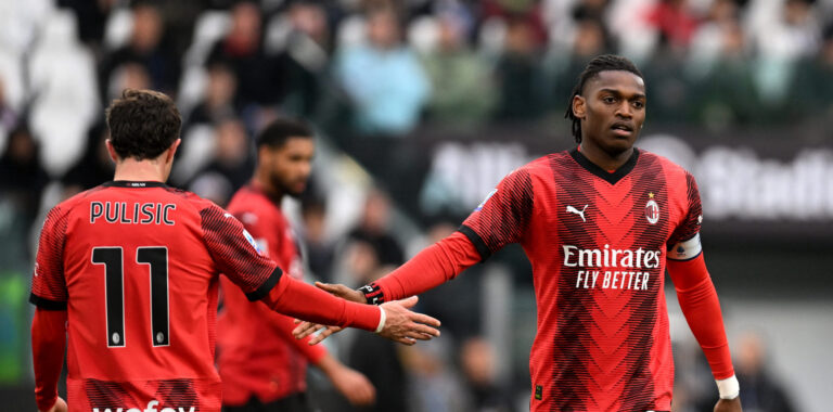 Soccer Football - Serie A - Juventus v AC Milan - Allianz Stadium, Turin, Italy - April 27, 2024 AC Milan's Rafael Leao and Christian Pulisic,Image: 868407824, License: Rights-managed, Restrictions: , Model Release: no, Credit line: Daniele Mascolo / Reuters / Forum