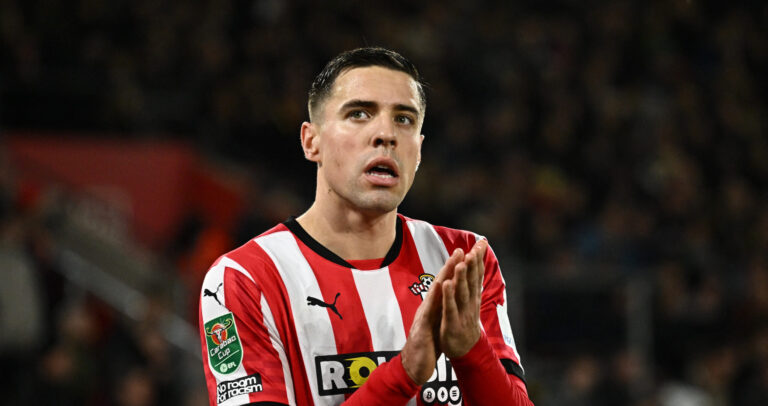 Soccer Football - Carabao Cup - Quarter Final - Southampton v Liverpool - St Mary's Stadium, Southampton, Britain - December 18, 2024 Southampton's Jan Bednarek reacts  EDITORIAL USE ONLY. NO USE WITH UNAUTHORIZED AUDIO, VIDEO, DATA, FIXTURE LISTS, CLUB/LEAGUE LOGOS OR 'LIVE' SERVICES. ONLINE IN-MATCH USE LIMITED TO 120 IMAGES, NO VIDEO EMULATION. NO USE IN BETTING, GAMES OR SINGLE CLUB/LEAGUE/PLAYER PUBLICATIONS. PLEASE CONTACT YOUR ACCOUNT REPRESENTATIVE FOR FURTHER DETAILS..,Image: 948239962, License: Rights-managed, Restrictions: NO USE WITH UNAUTHORIZED AUDIO, VIDEO, DATA, FIXTURE LISTS, CLUB/LEAGUE LOGOS OR “LIVE” SERVICES. ONLINE IN-MATCH USE LIMITED TO 45 IMAGES, NO VIDEO EMULATION. NO USE IN BETTING, GAMES OR SINGLE CLUB/LEAGUE/PLAYER PUBLICATIONS., Model Release: no, Credit line: Dylan Martinez / Reuters / Forum