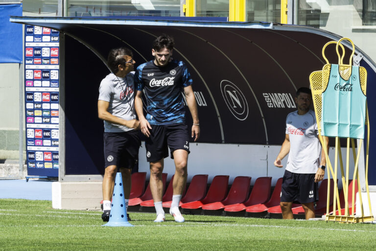 Napoli's Georgian forward Khvicha Kvaratskhelia and ssc napoli?? match analyst Gianluca Conte during SSC Napoli's 2024-25 preseason training camp in Castel Di Sangro, Abruzzo, Italy. (Photo by Antonio Balasco/IPA Sport / ipa-/IPA/Sipa USA)
2024.07.26 Castel di Sangro
pilka nozna liga wloska
Oboz treningowy SSC Napoli
Foto Antonio Balasco/IPA Sport/ipa-agency.net/SIPA USA/PressFocus

!!! POLAND ONLY !!!