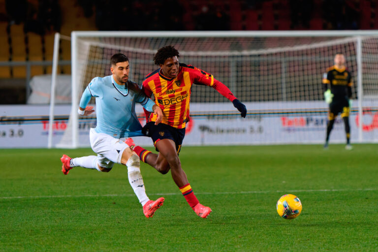 Patrick Dorgu of US Lecce in action against Mattia Zaccagni of SS Lazio  during  US Lecce vs SS Lazio, Italian soccer Serie A match in Lecce, Italy, December 21 2024 (Photo by Emmanuele Mastrodonato/IPA Sport / ipa-agency.net/IPA/Sipa USA)
2024.12.21 Lecce
pilka nozna liga wloska
US Lecce - SS Lazio Rzym
Foto Emmanuele Mastrodonato/IPA Sport/ipa-agency.net/SIPA USA/PressFocus

!!! POLAND ONLY !!!